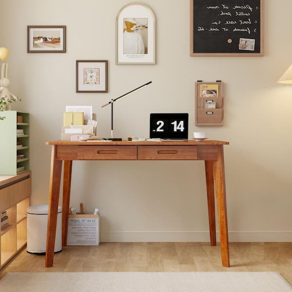 39.4 in. W-29.5 in. H Brown Computer Desk with 2-Drawers