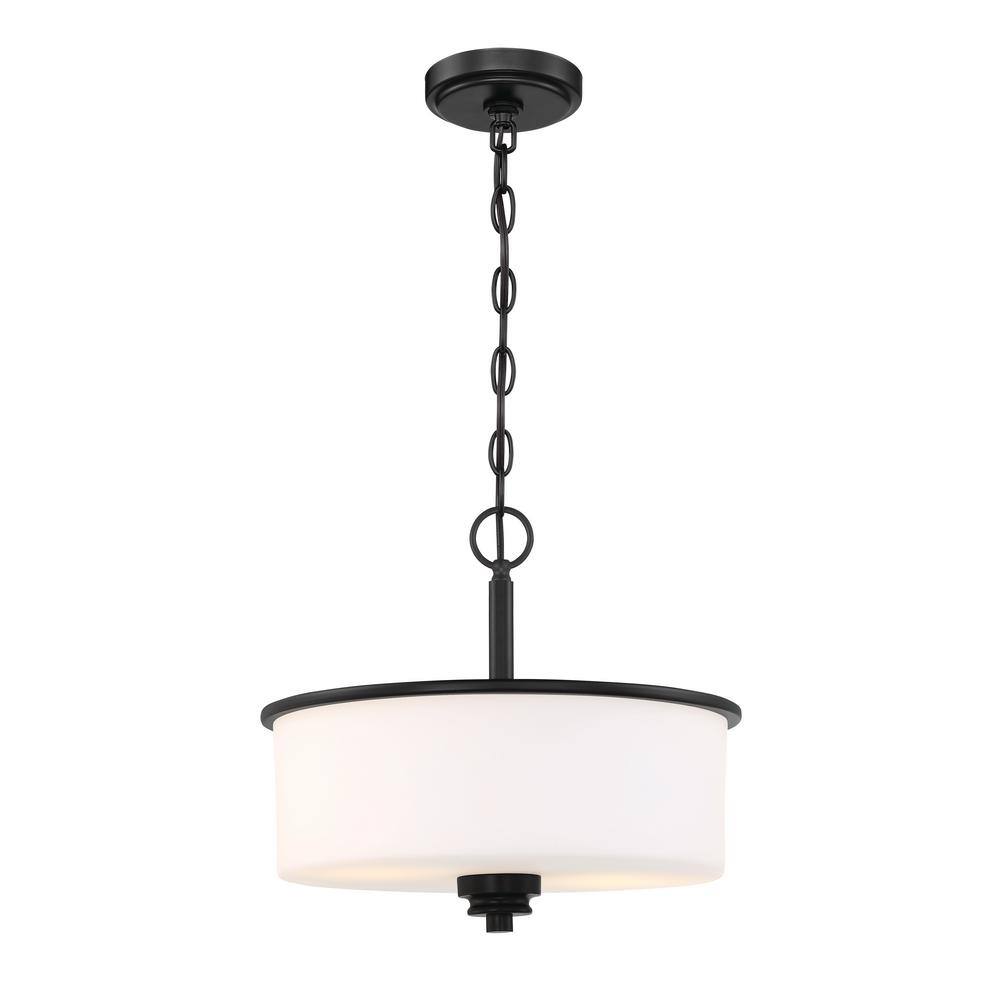 Flat Black and Glass Drum Chandelier with Polished Nickel Finish