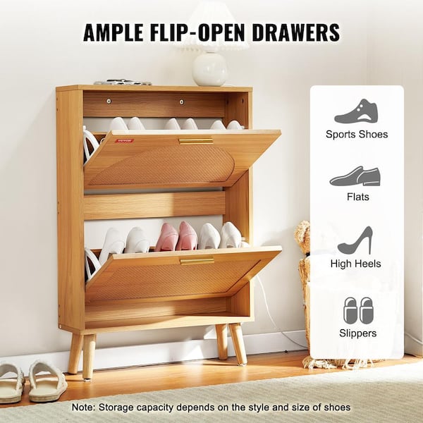 SKYSHALO Shoe Cabinet with 2 Flip Drawers Free Standing Shoe