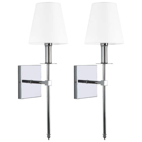 LamQee 1-Light Polished Chrome Wall Sconce with White Fabric Shade(2-Pack)
