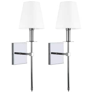 1-Light Polished Chrome Wall Sconce with White Fabric Shade(2-Pack)