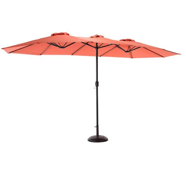 Unbranded Market Umbrella, 14.8 ft. Powder Coated Steel Market Double Sided Patio Umbrella in Orange with Easy Crank