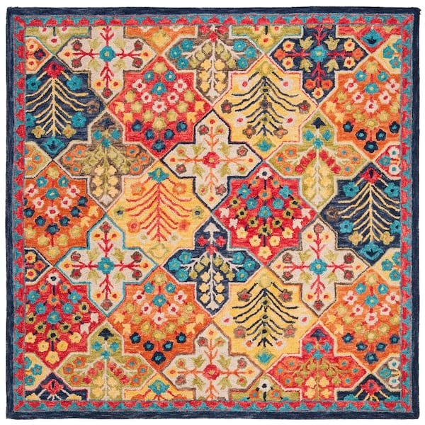 SAFAVIEH Aspen Blue/Orange 5 ft. x 5 ft. Square Border Area Rug