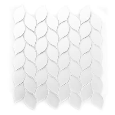 Handmade Decor Frosted Matte White Tear Drop Mosaic 1 in. x 3 in. Glass Peel and Stick Wall Tile (15 sq. ft./case)