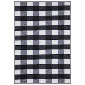 Debao Buffalo Plaid Outdoor Rug, 3x5 Blue and White Checkered Door