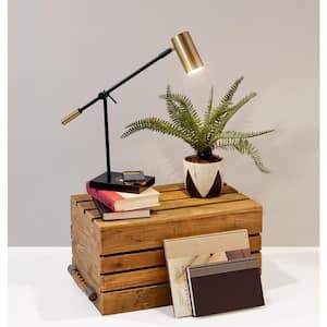 22. in. Black/Antique Brass Collette Qi Wireless Charging LED Desk Lamp