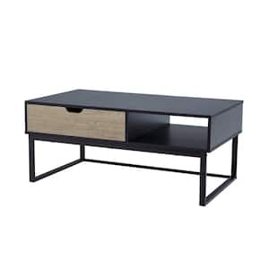 Bryson 23.75 in. D x 41.5 in. W x 17.75 in. H 2-Tone Retangular Lift Top Coffee Table Desk with Storage, Black/Wood