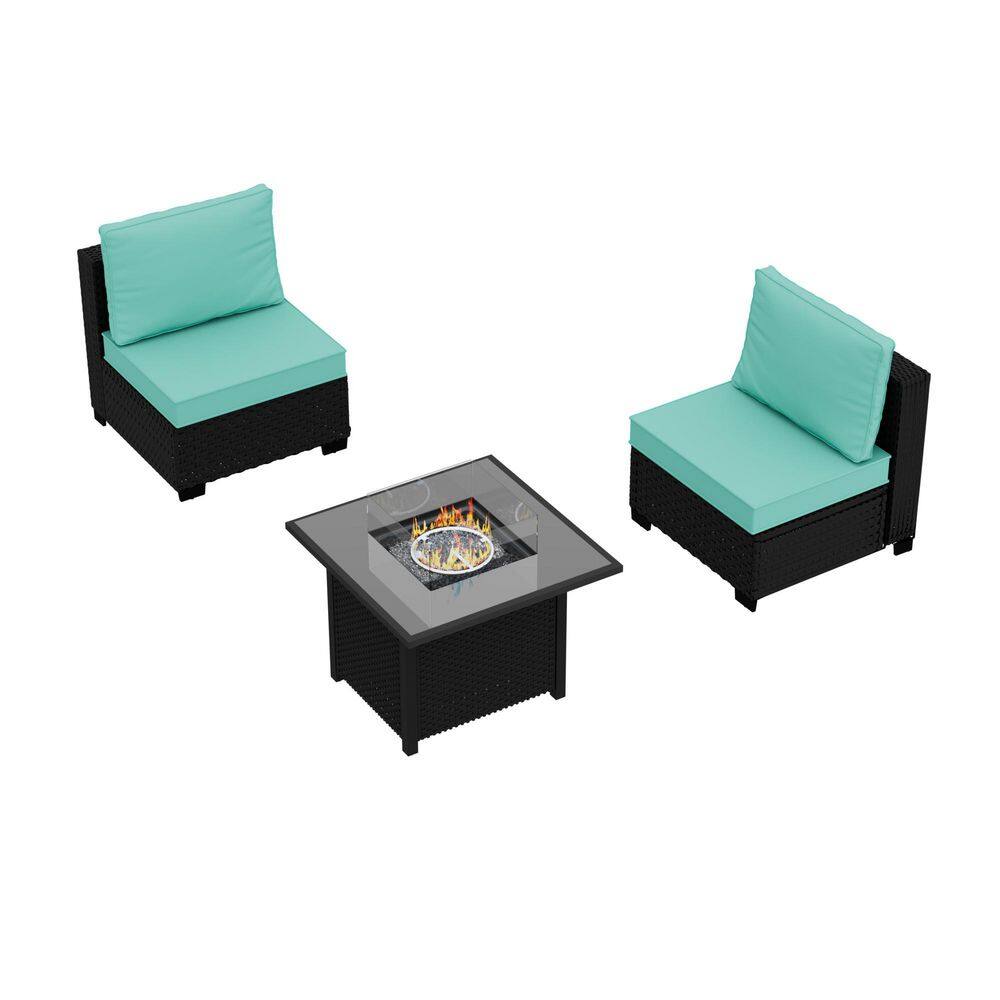 2-Piece Wicker Outdoor Patio Conversation Sectional Seating Set with Middle Chairs and Green Cushions price history on PriceWatchPro