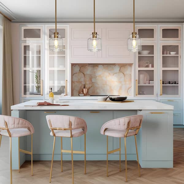 1-Light Brass Gold Pendant Light with Clear Glass Shade