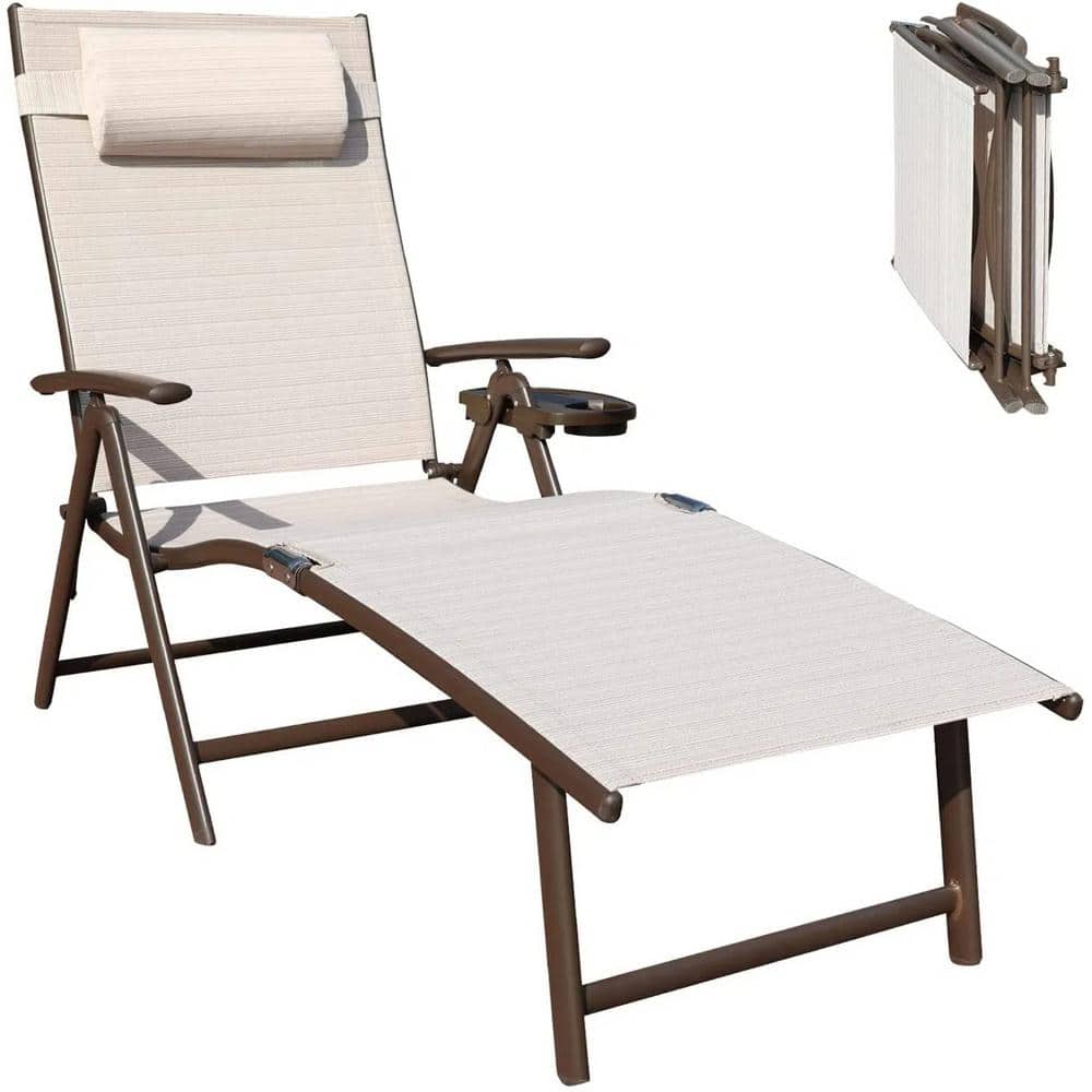 White 1 Piece Metal Outdoor Chaise Lounge Chair Without Sunshade Without Cu