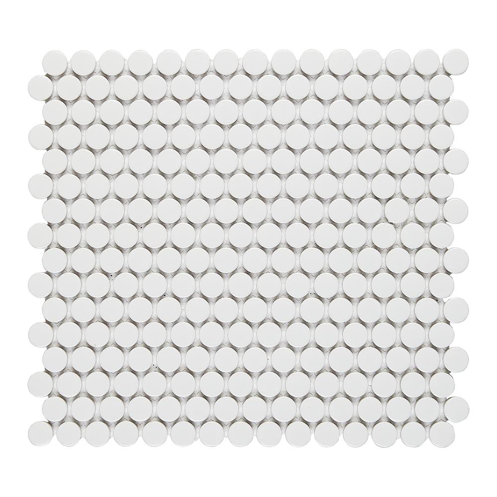 Cascades White 11.5 in. x 12.5 in. Penny Round Gloss Porcelain Mesh-Mounted