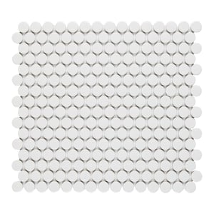 Cascades White 11.5 in. x 12.5 in. Penny Round Gloss Porcelain Mesh-Mounted Mosaic Tile (1.00 sq. ft./Each)