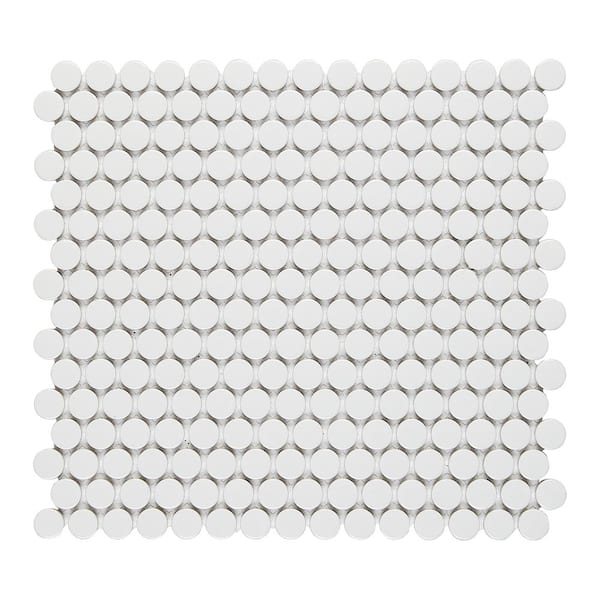 Unbranded Cascades White 11.5 in. x 12.5 in. Penny Round Gloss Porcelain Mesh-Mounted Mosaic Tile (1.00 sq. ft./Each)