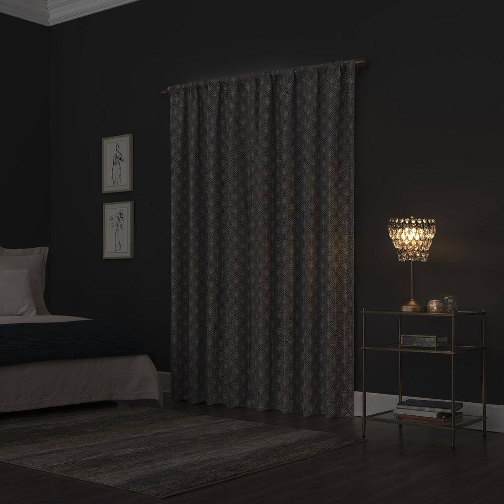 Navy Art Deco Blackout Polyester Curtain Panel with Rod Pocket