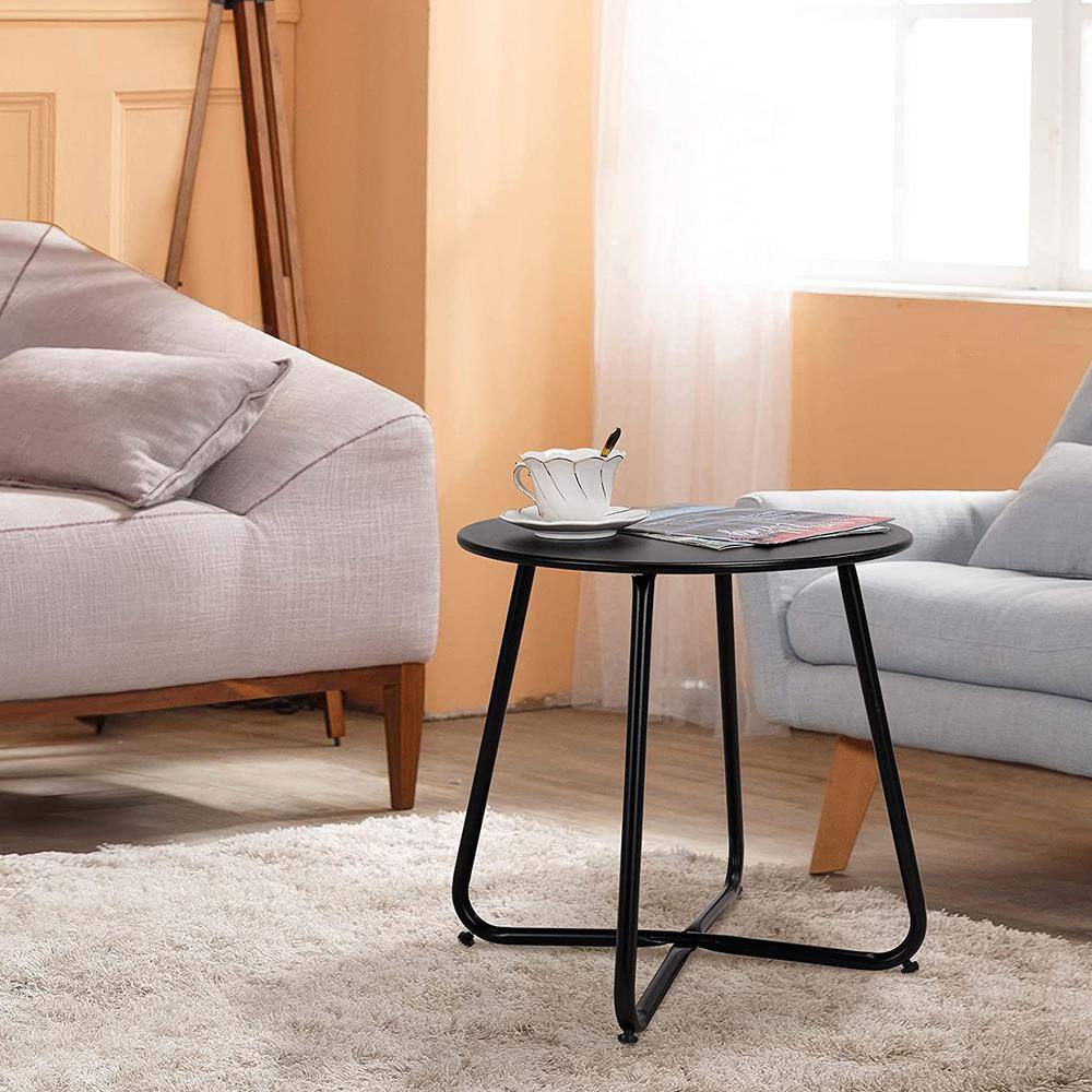 Black Round Metal Outdoor End Table with Adjustable Feet