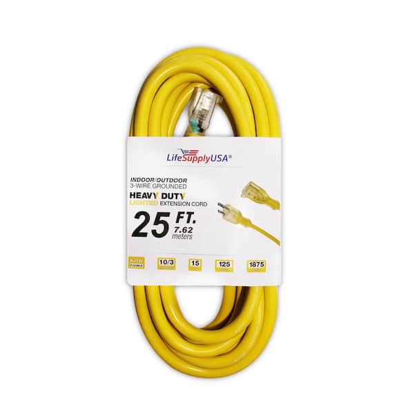 LifeSupplyUSA 25 ft. 10/3 SJT Lighted End Extension Cord 15 Amp, 125-Volt, 1875-Watt, Super Heavy-Duty Outdoor Jacket (50 Pack)