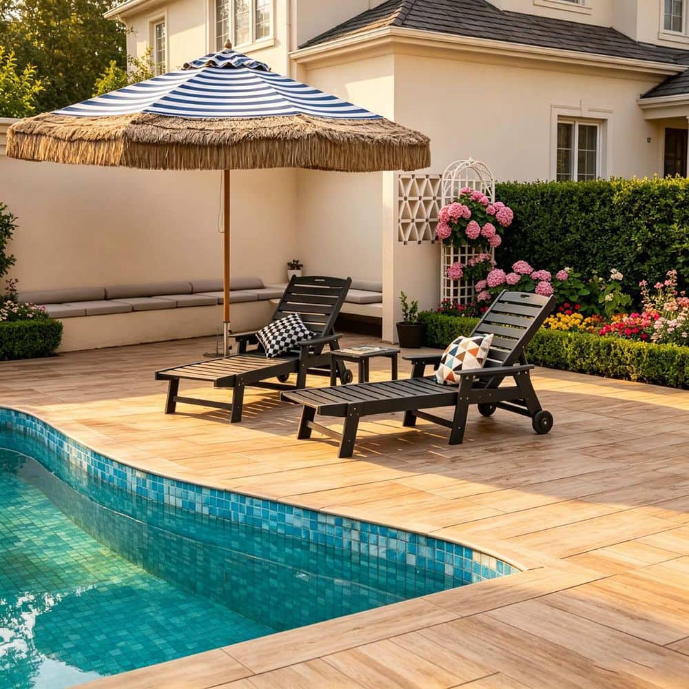 3-Piece Gray HDPE Outdoor Oversized Chaise Lounge Chair Set with 5