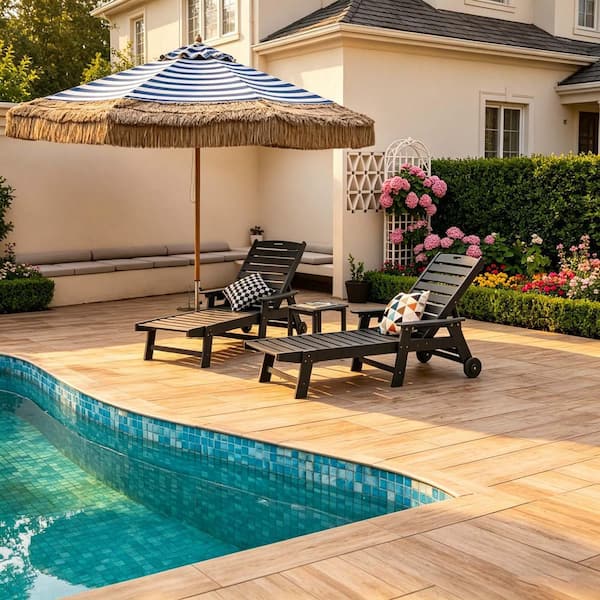 3-Piece Gray HDPE Outdoor Oversized Chaise Lounge Chair Set with 5