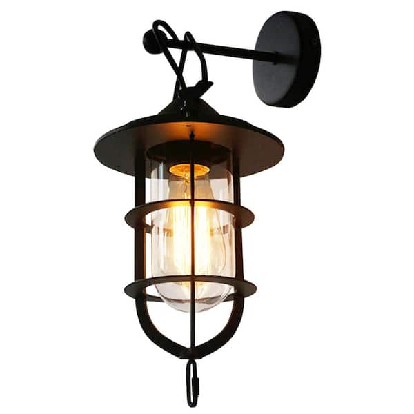 OUKANING 7.48 in. 1-Light Black European Indoor Wall Sconce with Clear Glass Shade