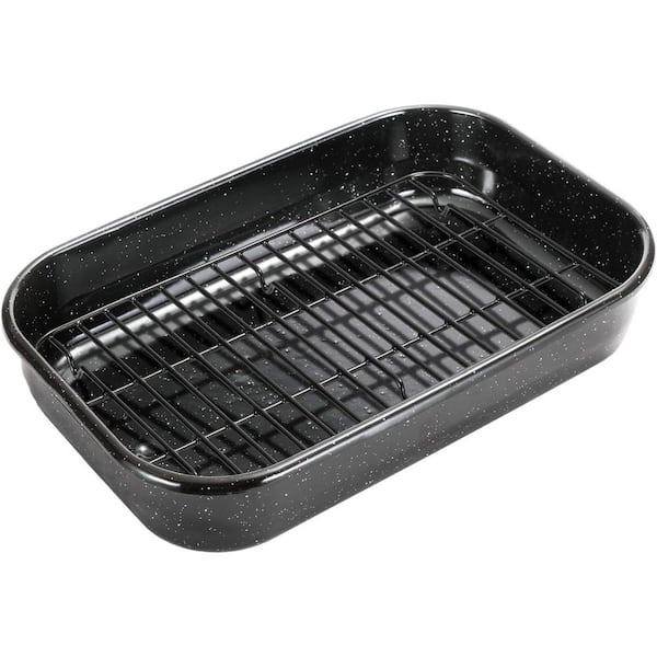 1-Piece Silver Stainless Steel Roasting Pan with Rack Dishwasher Safe Oven Safe Compatible Set with Roasting Rack