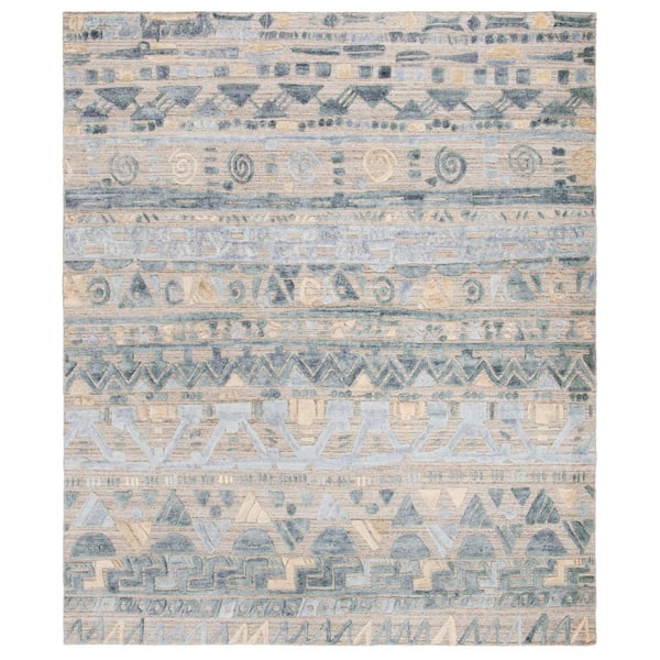Elements 9 ft. x 12 ft. Light Blue/Beige High-Low Striped Area Rug