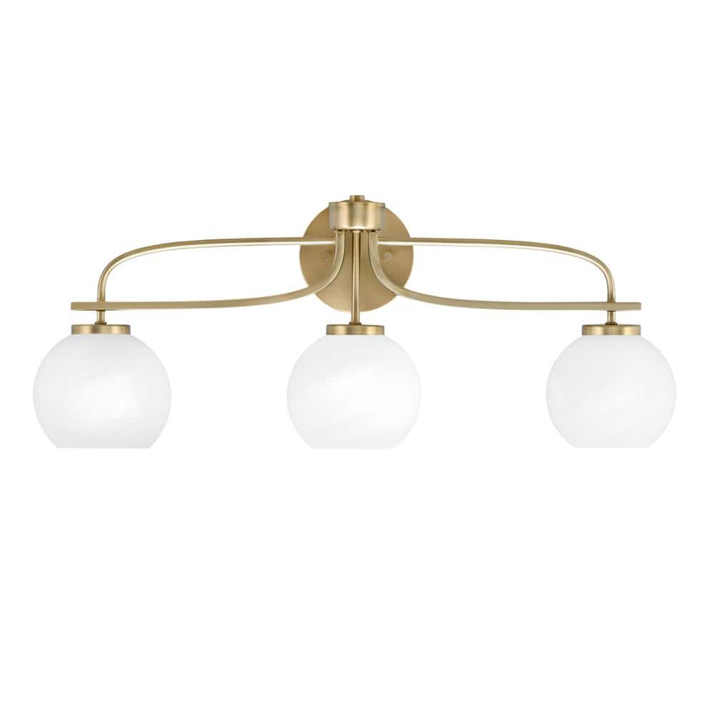 Olympia 27.5 in. 3-Light New Age Brass Vanity Light  White Marble Glass Sha