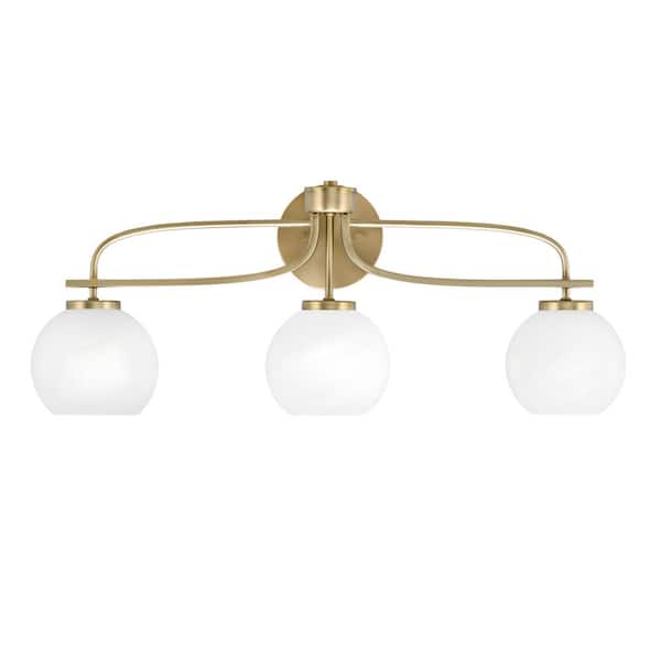 Unbranded Olympia 27.5 in. 3-Light New Age Brass Vanity Light  White Marble Glass Shade