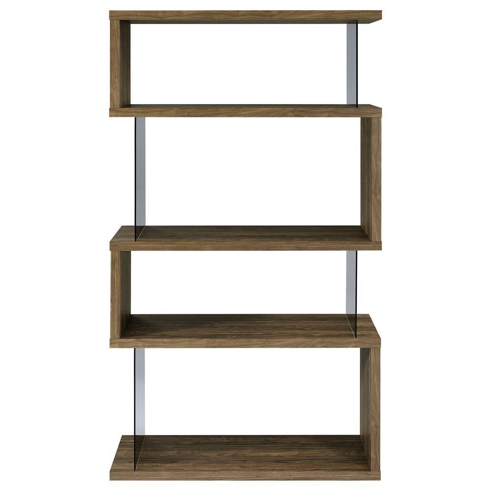 63" Walnut and Glass Zig Zag Bookcase