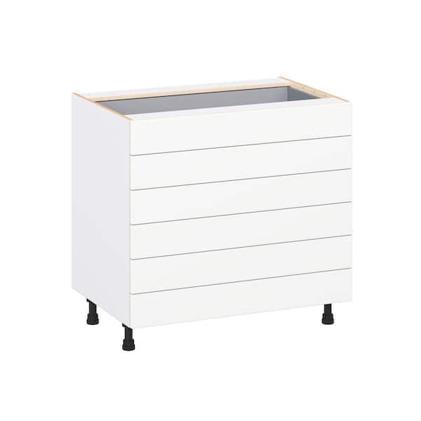 Milton 36 in. W x 24 in. D x 34.5 in. H Assembled Shaker Drawer Base Kitchen Cabinet in Bright White with 6 Drawers