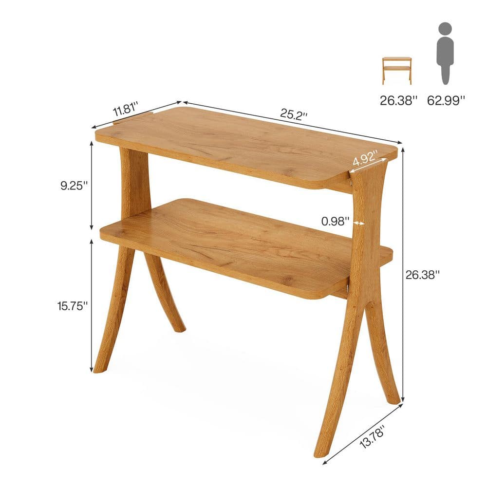 Kerlin 25.2 in. Brown Rectangle Engineered Wood End Table Side Table with 2-Tier Shelf - thumbnail 8
