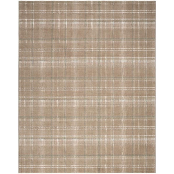 Grafix Taupe 9 ft. x 12 ft. Plaid Contemporary Area Rug