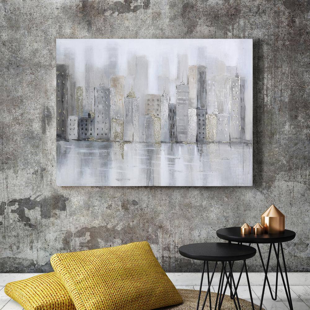 Foggy City Metallic Hand Painted Abstract Canvas Wall Art, 30" x 40"