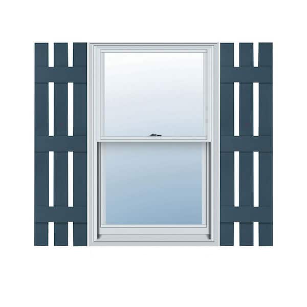 Ekena Millwork 12 in. x 55 in. Lifetime Vinyl Standard Three Board Spaced Board and Batten Shutters Pair Classic Blue