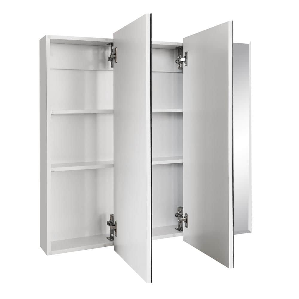 36 Inch White Tri-View Bathroom Medicine Cabinet with Mirror