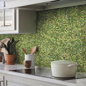 Mingles 12 in. x 12 in. Glossy Moss Green Glass Mosaic Wall and Floor Tile (20 sq. ft./case) (20-pack)