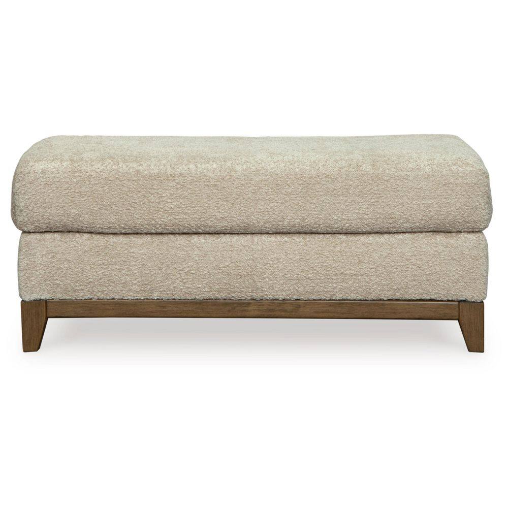 Beige Polyester Traditional Ottoman with Faux Wood Trim