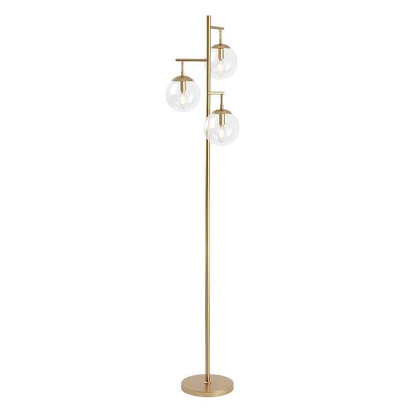 MLiAN 69 in. Gold 3-Light Tree Floor Lamp with Glass Globe Shade