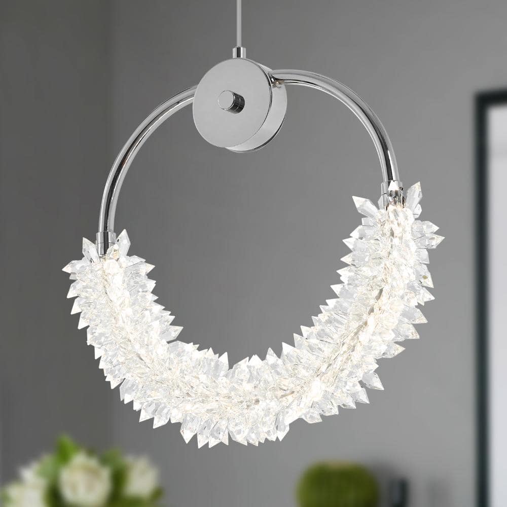 16 in. Integrated LED Crystal Pendant Light, Dimmable, Adjustable Height Hanging Chandelier price history on PriceWatchPro
