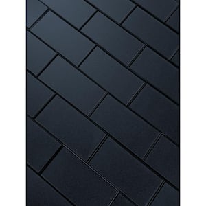 Transitional Design Style Gun Metal Blue Gray Subway 3 in. x 6 in. Glossy Glass Decorative Tile (1 sq. ft./Pack)