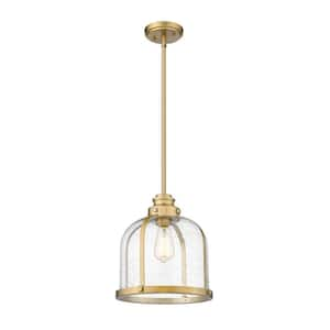 1-Light Heritage Brass Pendant with Clear Seedy Glass