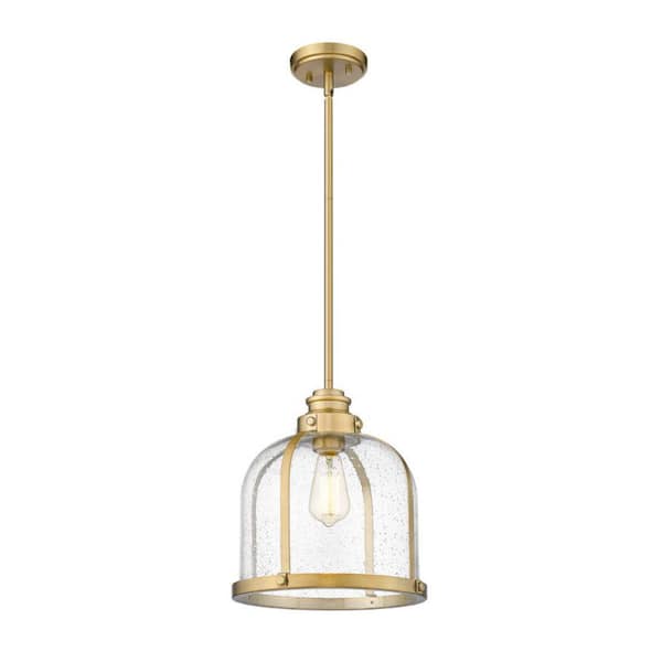 Unbranded 1-Light Heritage Brass Pendant with Clear Seedy Glass
