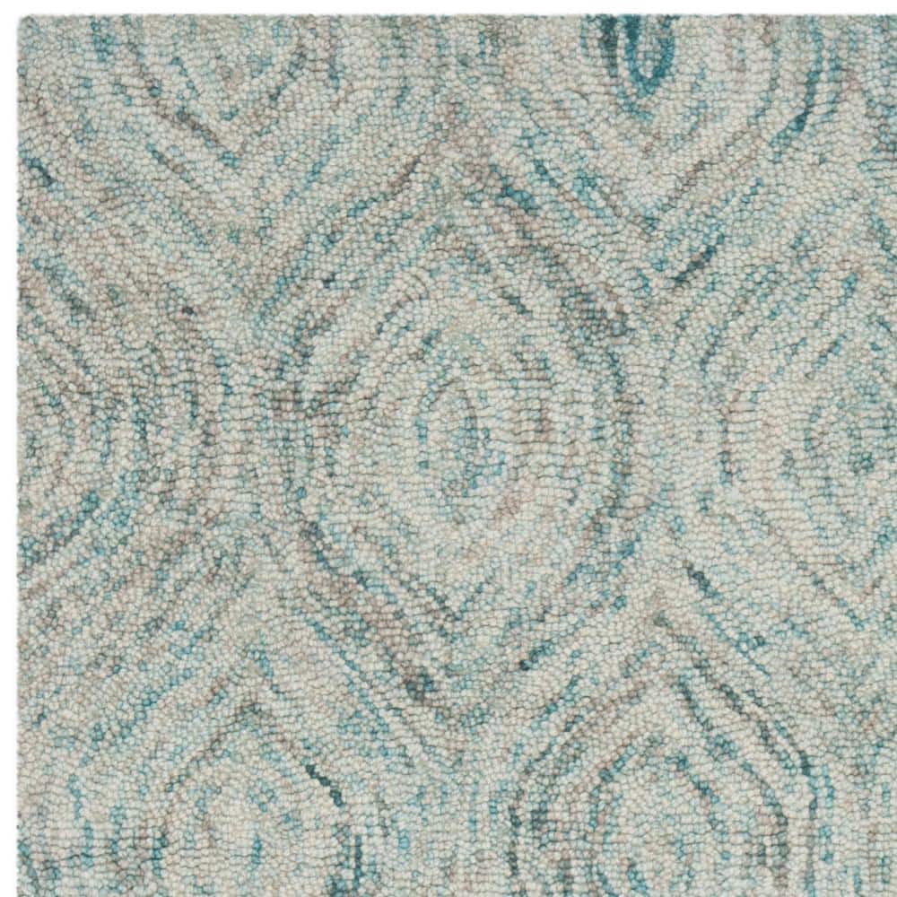 Off-White and Sea Blue Hand-Tufted Wool 4' x 6' Rug