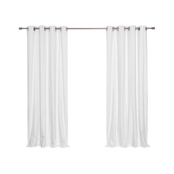 White Faux Linen Solid 52 in. W x 63 in. L Grommet Blackout Curtain (Set of 2)