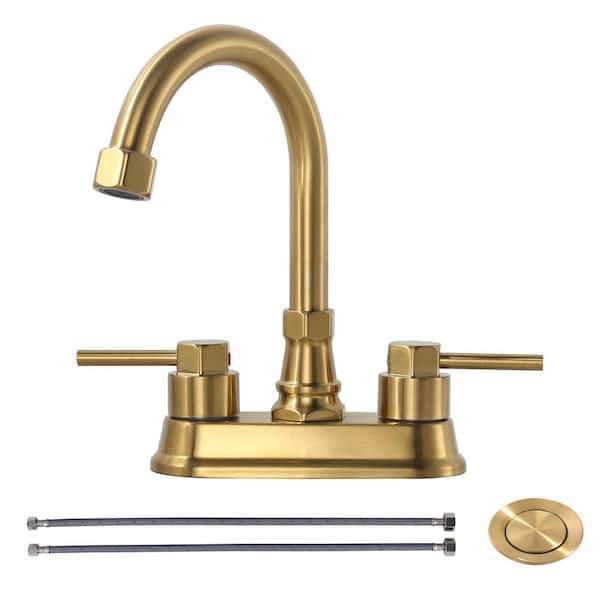 4 in. Centerset Double Handle Bathroom Faucet with Drain Kit Included in Gold