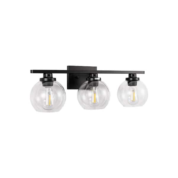 25 in. 3-Light Matte Black Vanity Light, Modern Farmhouse Wall Sconce with Open Globe Glass Shade for Vanity or Mirror