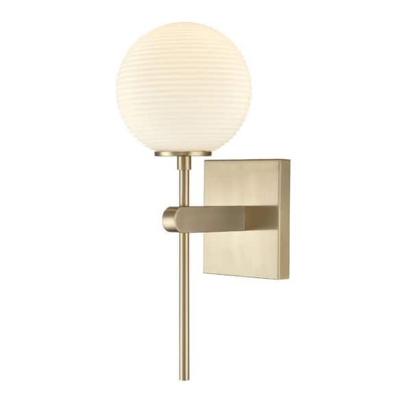 Coretta 6 in. Modern Gold 1-Light Wall Sconce with Frosted Fluted Glass Globe