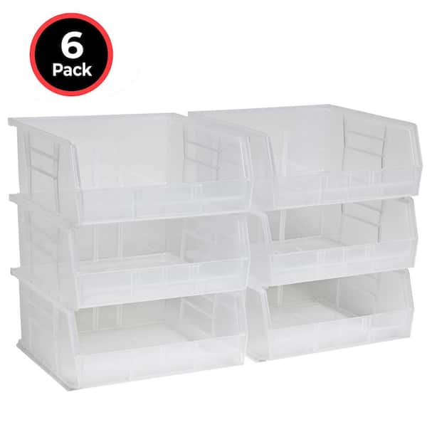 30235 Plastic Stackable Storage Bins, 10-7/8 in. x 11 in. x 5 in. Clear, 6-pack