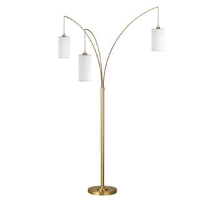 83 in. Gold and White 3 1-Way (On/Off) Tree Floor Lamp for Living Room with Cotton Drum Shade