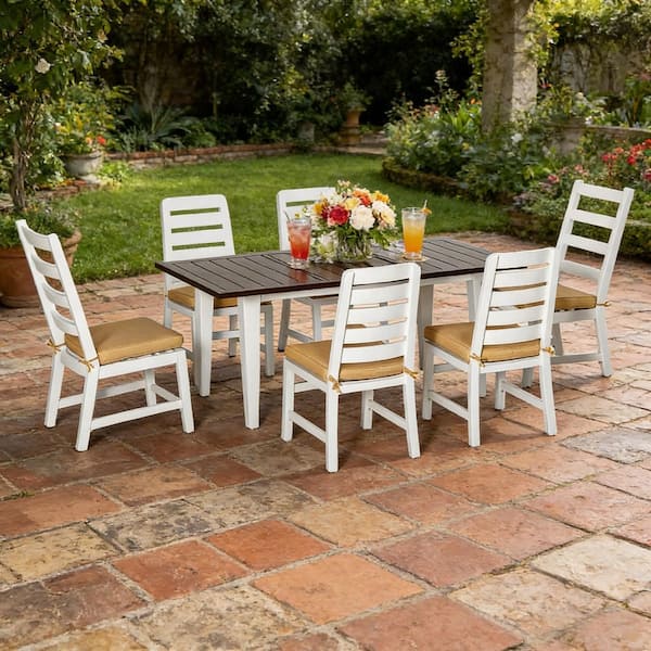 7-Piece Aluminum Rectangular Outdoor Dining Set with Gold Cushions