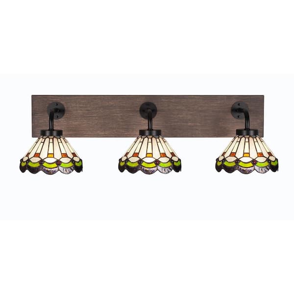 Unbranded Kirby 27.5 in. 3-Light Matte Black and Painted Distressed Wood-look Metal Vanity Light